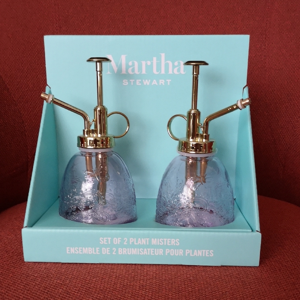 Martha Stewart Brand New Set of Two Gold & Purple-Pink Glass Plant Misters